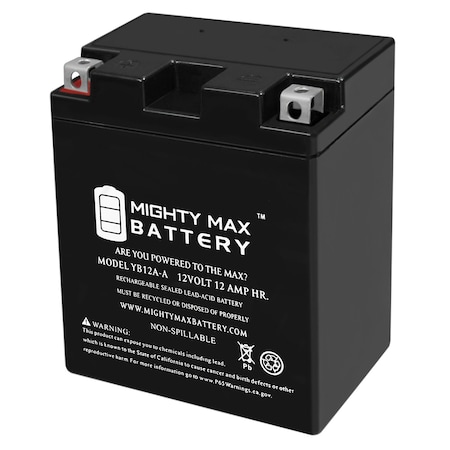 Mighty Max Battery Sealed Lead Acid Battery, 12 V, 12 AH, Nut and Bolt Terminal, SLA, AGM Chemistry YB12A-A94